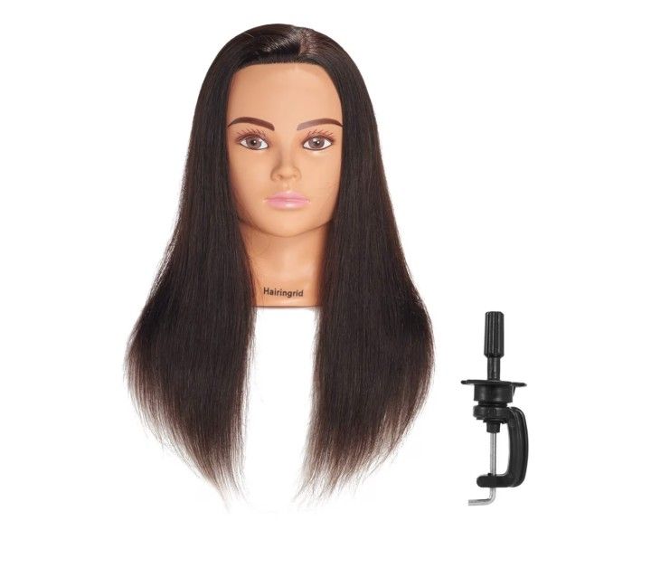 Mannequin Head 20"-22" 100% Human Hair Hairdresser Cosmetology Mannequin Manikin Training Head Hair and Free Clamp Holder (1906LB0214)