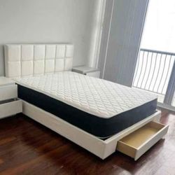 Bed Frame White Full Size White (Mattress And Nightstand Sale For Separated)