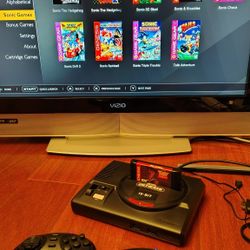 Sega Genesis At Game System With Cartridge Reader