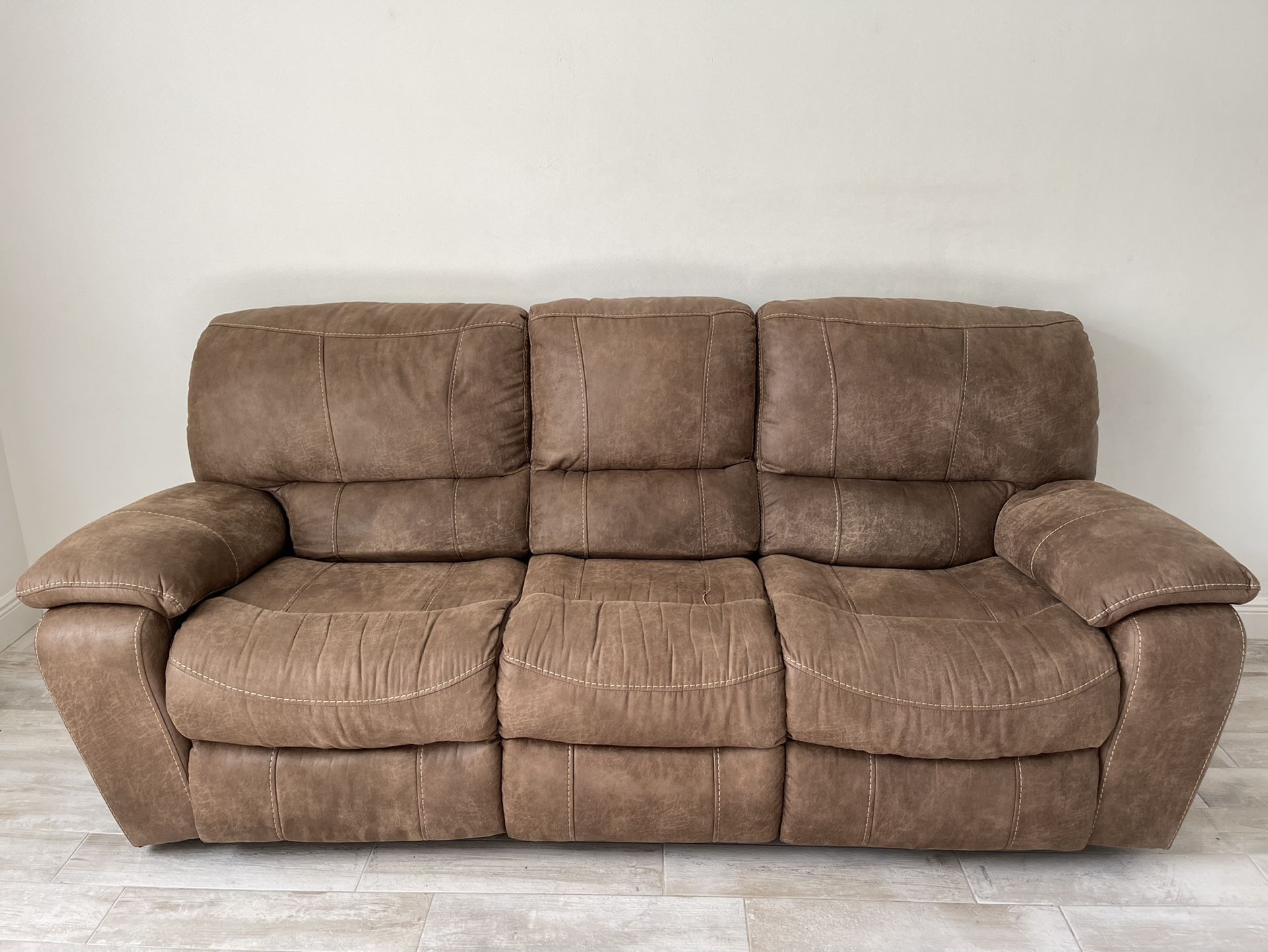 Brown Reclining Microfiber Sofa