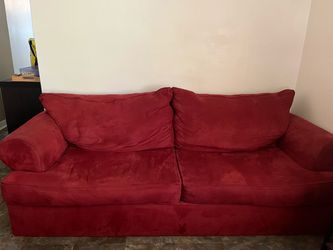 RED SUEDE COUCH - USED