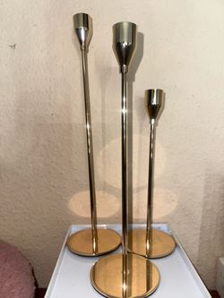 Set of 3 Gold Taper Candlestick Holders