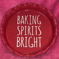 Christmas Baking Spirits Bright 9” Red Stoneware Pie Plate Dish Rae Dunn INSPIRED (2 Available!) NEW!