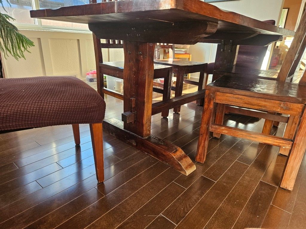 Dining Table & 4 Chairs, Solid Mahogany, Rustic