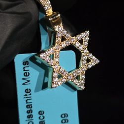 Gold 925 Sterling Silver Moissanite Star of David Pendant
