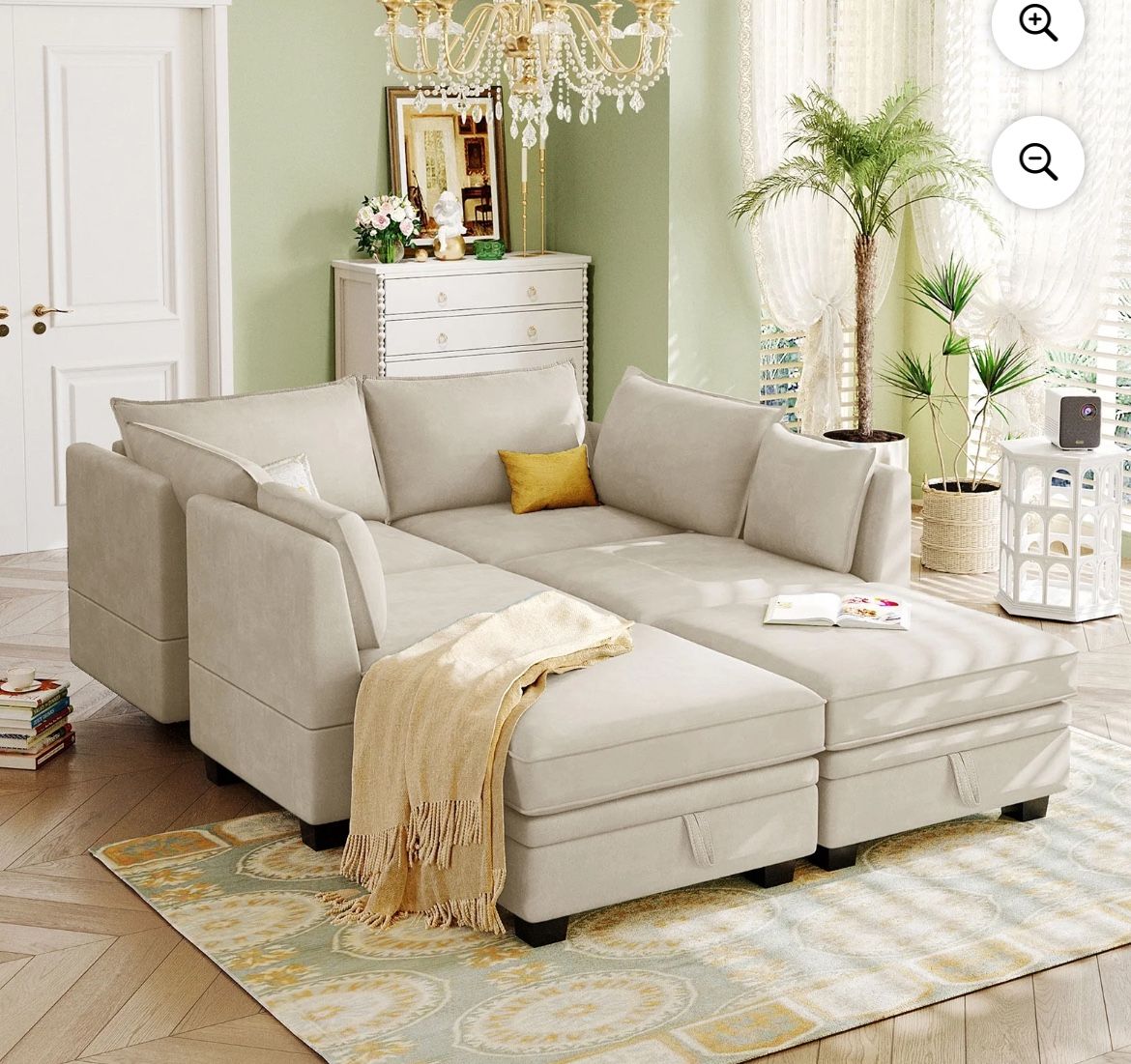 Sectional Sofa - Beige Fabric
