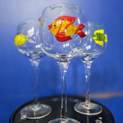 Set of 3Murano Style Sculpted Glass Fish Wine Glasses