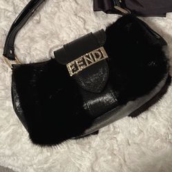 Real Fendi Black Fur Shoulder Bag 