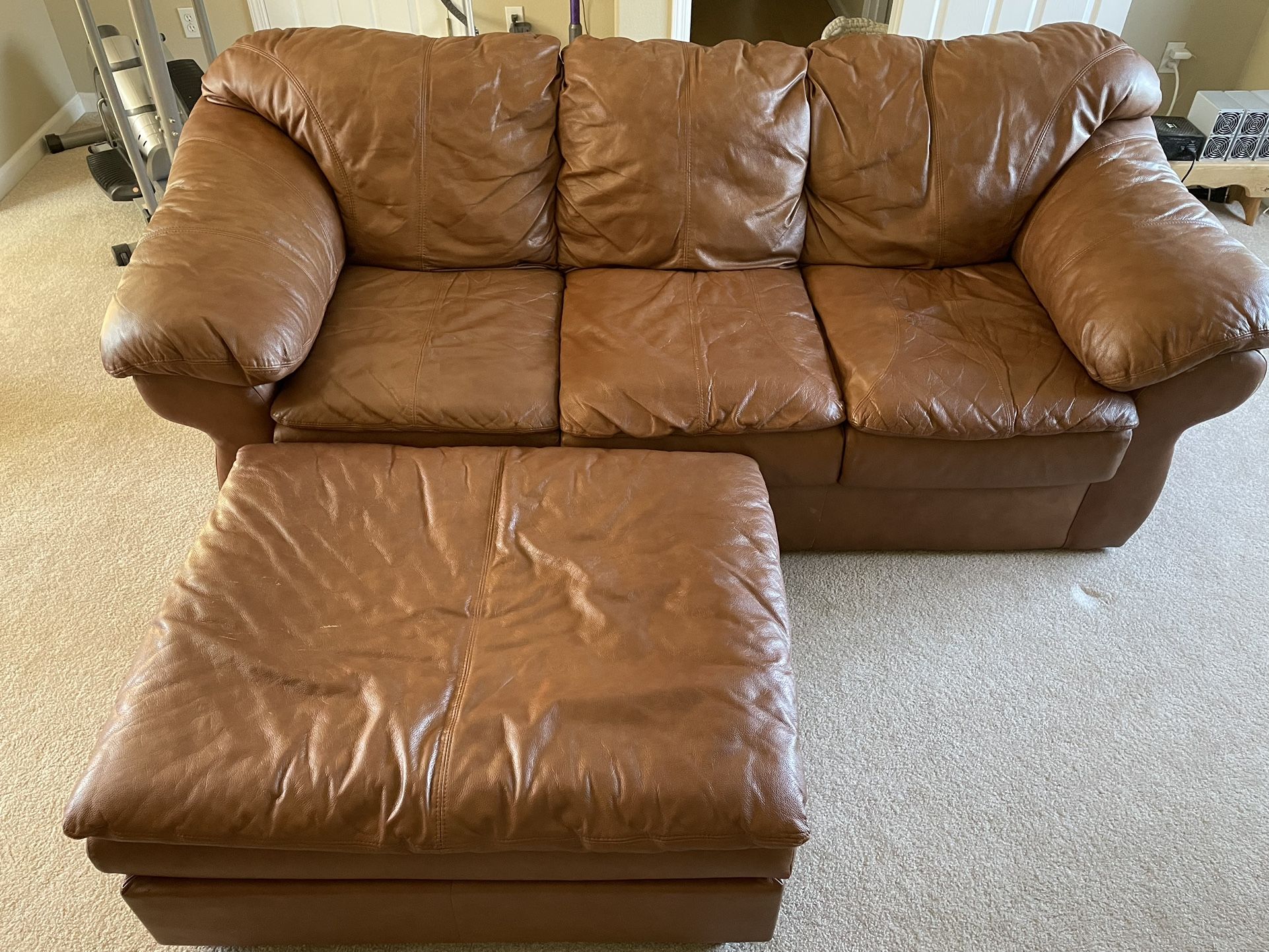 Leather Couch, Love Seat And Ottoman 