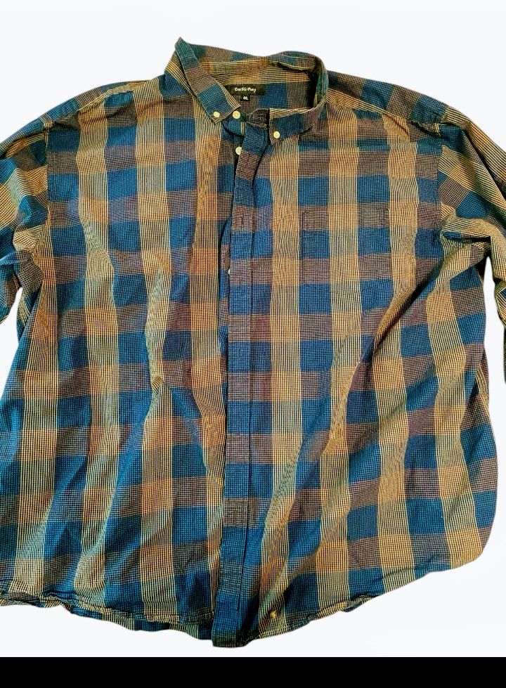 Double Pump Men's 4 XL Brown Blue  Button-Down Long Sleeves with Chest Pocket
