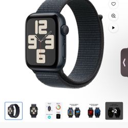 Apple Watch SE (2nd Gen) [GPS 44mm] Smartwatch with Midnight Aluminum Case with Ink Sport Loop