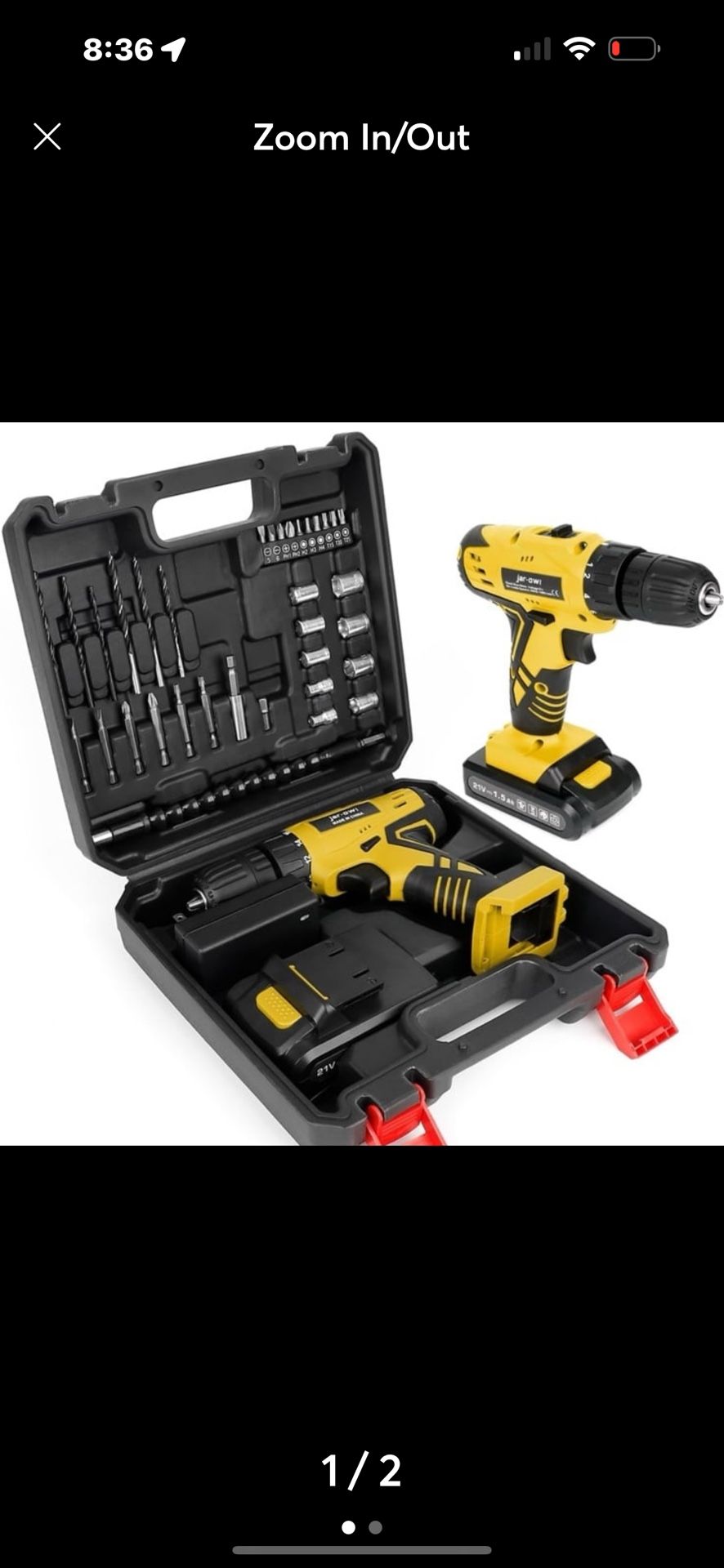 Portable 21V Power Drill Set with 37PCS Drill Bit