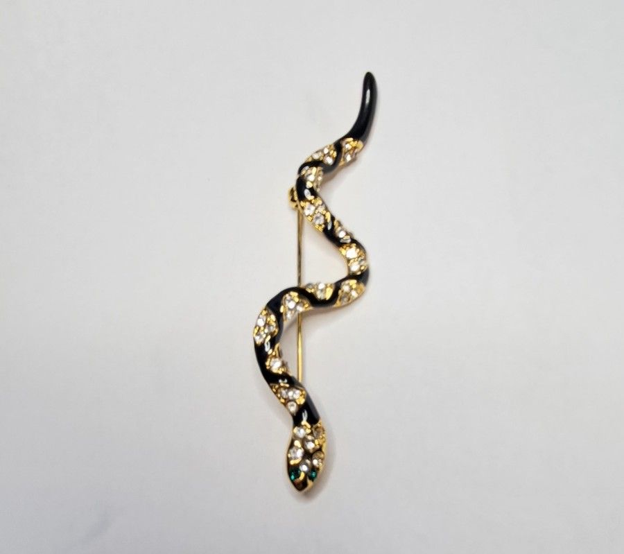 Vintage Rhinestone/ Enamel Snake Brooch, 3.4"