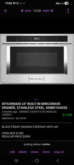Kitchenaid 24" Built-In Microwave Drawer