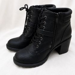 Black Heeled Combat Boots Size 10