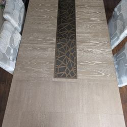 Elegant Gray Dining Table Set w/ Glass Inlay – Like New!