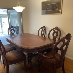 Dining Table Solid Wood! Great Table And Chairs With Leaf Purchased For Over 1500.
