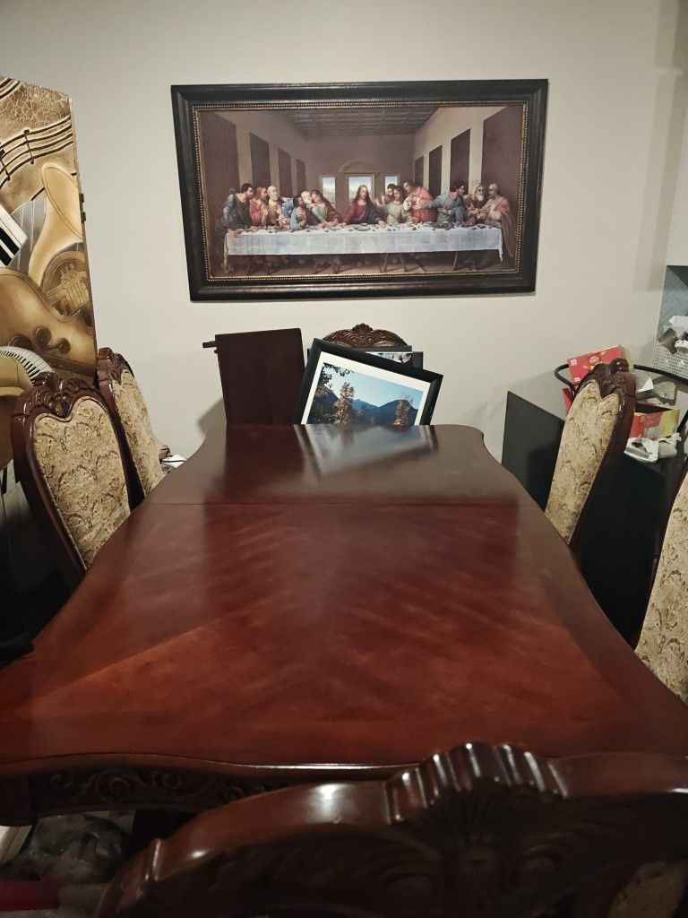 Cherry Wood Family Dining Room Set 6 Chairs