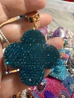 Teal Rhinestone Clover Pendant Charm