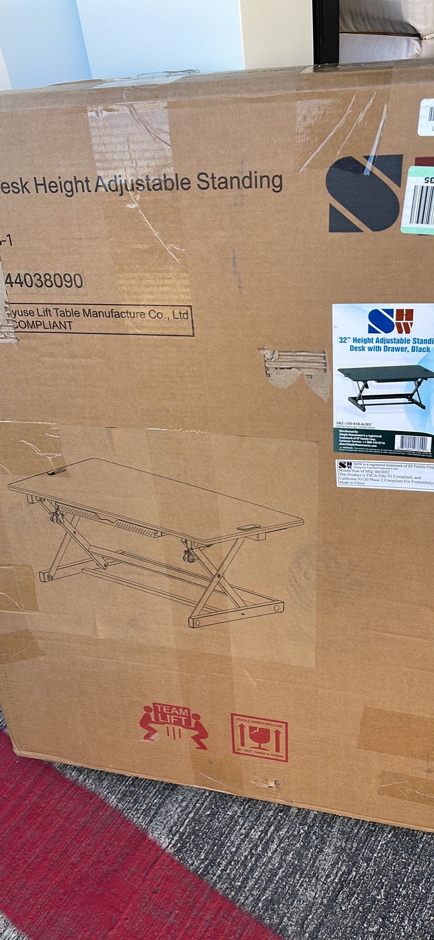 NIB 32” SHW OVER DESK HEIGHT ADJUSTABLE STANDING DESK (BLACK)