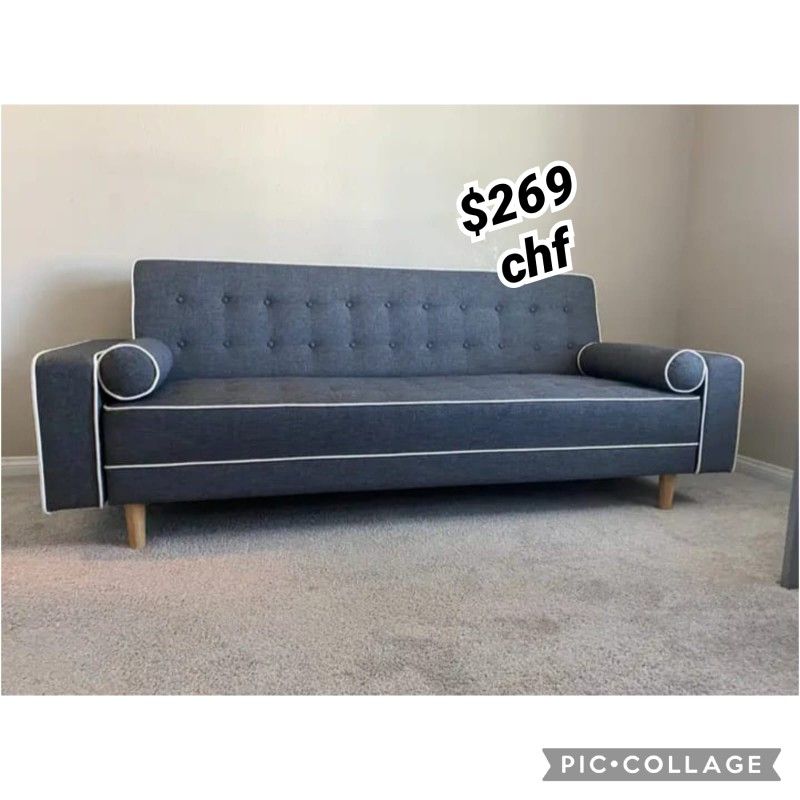 GRAY Fabric Futon Sofa Bed w/ Armrest