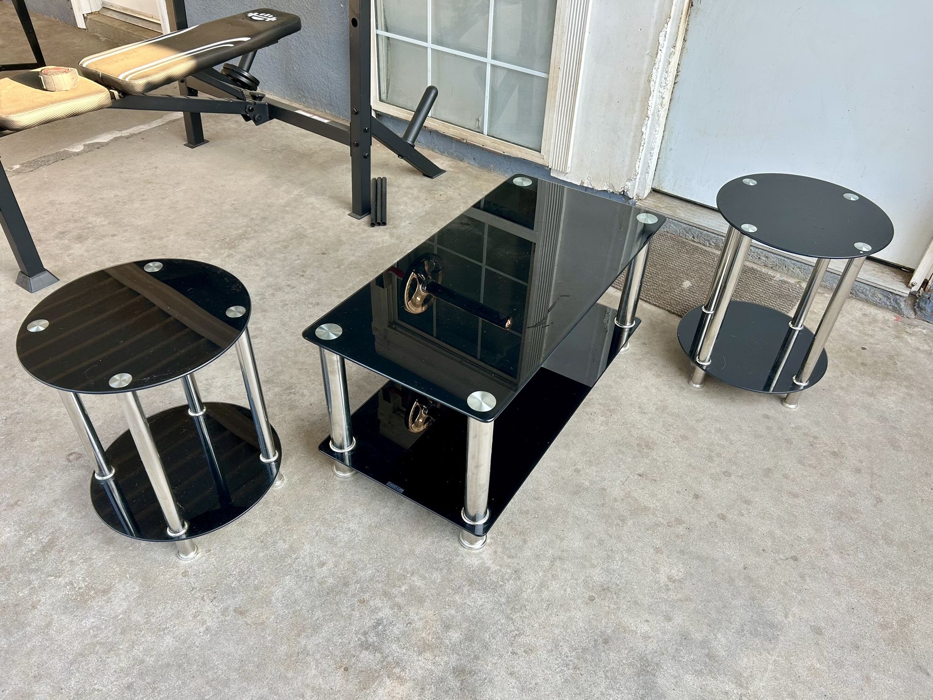 Small Black Glass Coffee Table With 2 End Tables