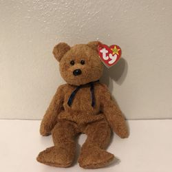 TY Beanie Baby 1998/1999 Fuzz The Bear PE Pellets w/ Error Swing Tag & Tush Tag