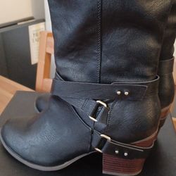 New Fergie Leader Tall Zip Up Black Buckle Boots Women's 9.5