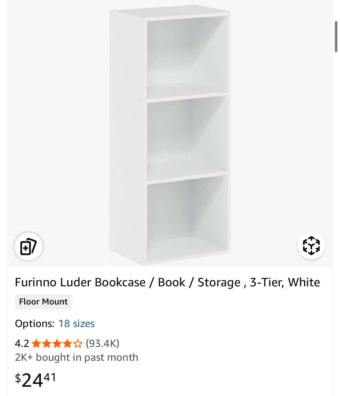 Furinno Luder Bookcase / Book / Storage , 3-Tier, White