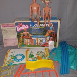 Vintage Mattel 66' Blonde/Blue Barbie 68' Brunette/Blue-Green Ken 73' Pool Party