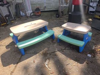 Two children's stow and go picnic tables the prices