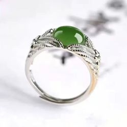 Men And Women Jade Stone Silver Ring 