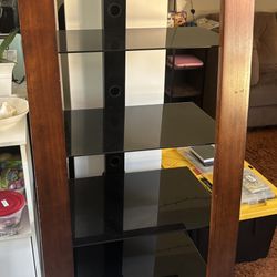 Dark Wood & Glass Shelving Unit 