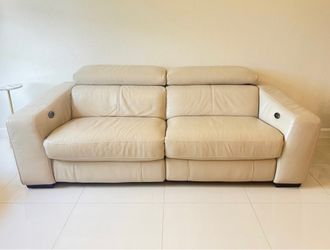 El Dorado Genuine Leather Reclining 3 seat Sofa – Beige – Excellent Condition