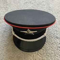 Costume Black Captain Hat with Silver Star and Red Piping