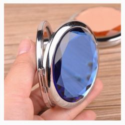 Pair 3" Desktop Glass Crystal Top Stainless Makeup Mirrors