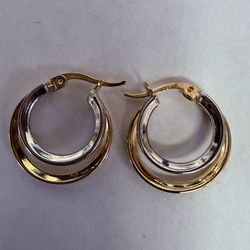 14K 2-Tone Gold Double Hoops Earrings