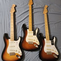 2 Fender Stratocaster Electric Guitars Vintera 50s Modified & MIJ Traditional Strat
