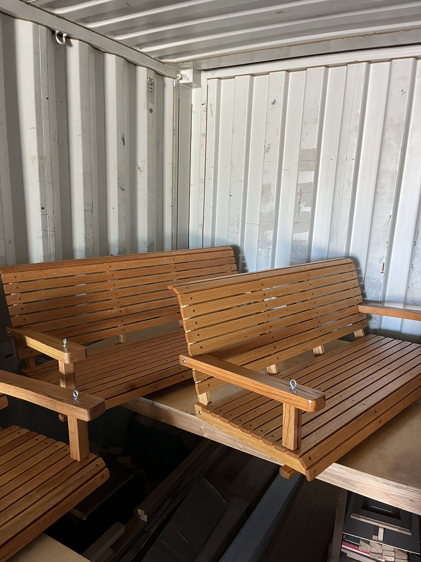 RUSTIC RED OAK PORCH SWINGS 60” And 54” Tall Backs Both For $850