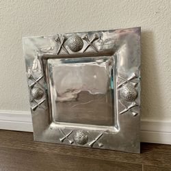 Simply Pewter Metal Serving Tray In Golf Motif 12/12”