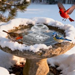 NEW 500W Bird Bath Heater with Fountain, Outdoor Cast Aluminum Submersible De-Icer with Thermostat, Birds Bath Water Heater for Winter, Chicken Watere