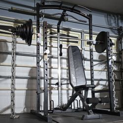 《FREE DELIVERY》SQUAT RACK + ADJUSTABLE BENCH + OLYMPIC WEIGHT PLATES + OLYMPIC BARBELL + WEIGHT TREE + FLOOR MATS