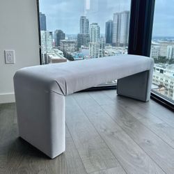 CB2 Parisi Curved Grey Velvet Bench