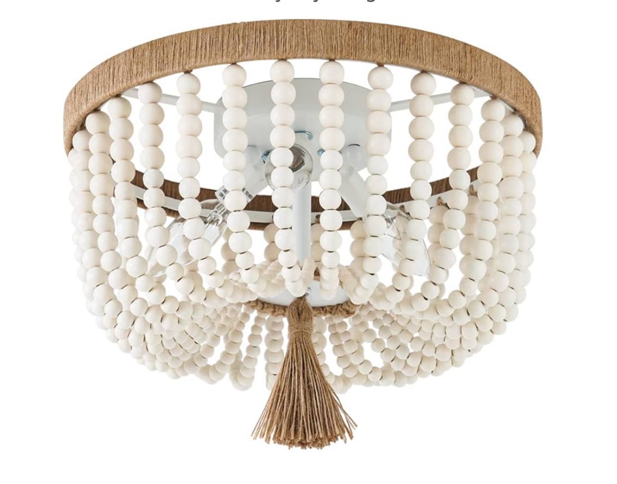 Bohemia Wood Beaded Flush Mount Ceiling Light Antique Rustic Mini Round