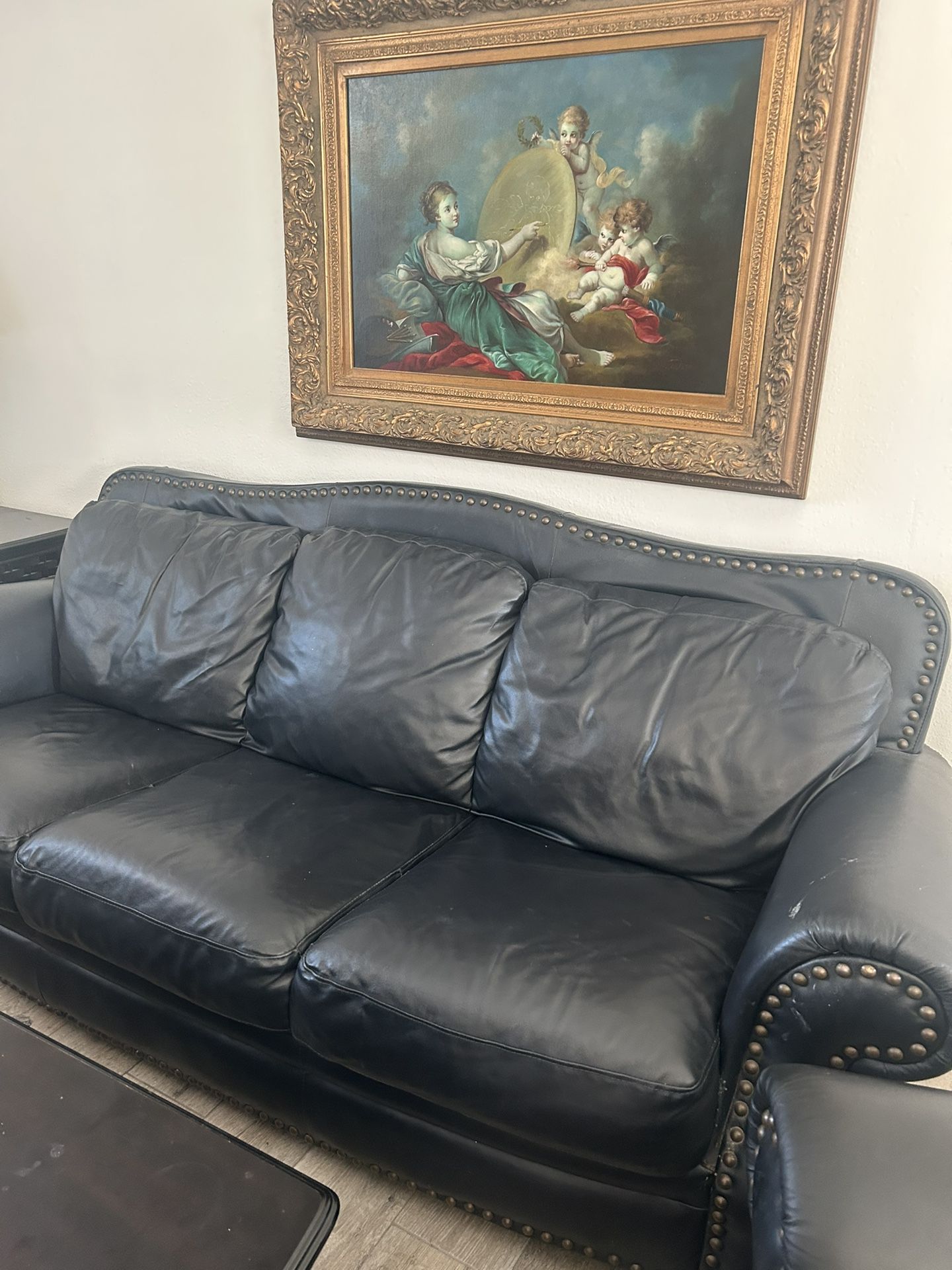Black Leather Couch Chairs And Ottoman