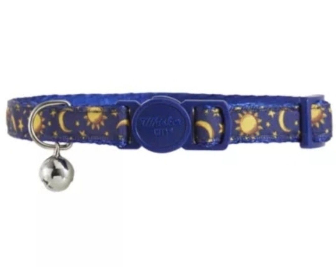 Whisker City Blue Moons & Stars Print Breakaway Adult Cat Collar