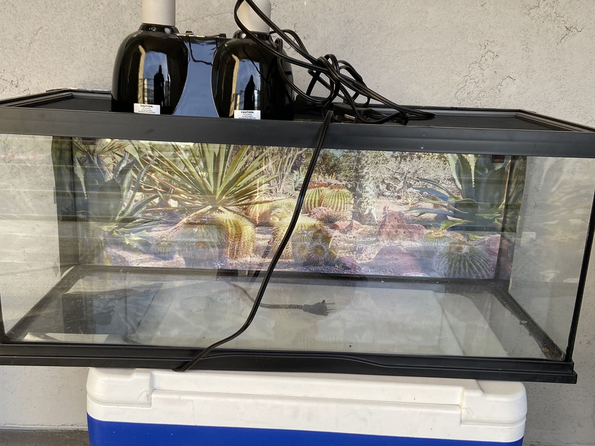 20 Gallon reptile Terrarium Tank with heat lamp and pad