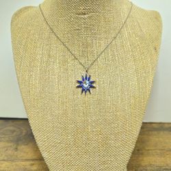 Zuni lapis lazuli inlay charming vintage spiky sun face pendant Sterling Silver Necklace