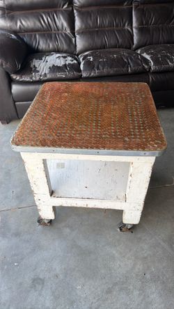 Rustic Penny Top Side Table on Casters