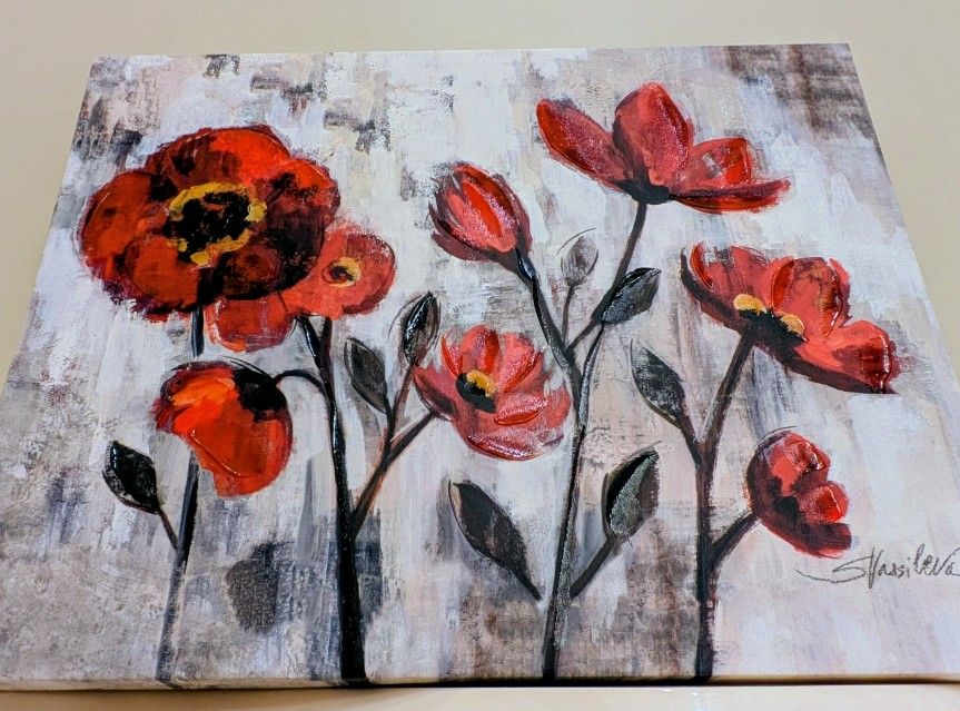 Red, Grey, Black Full Wrap Modern Canvas Painting